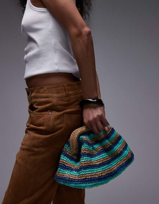 Topshop Galileo grab crochet bag in green stripe, 3 of 4