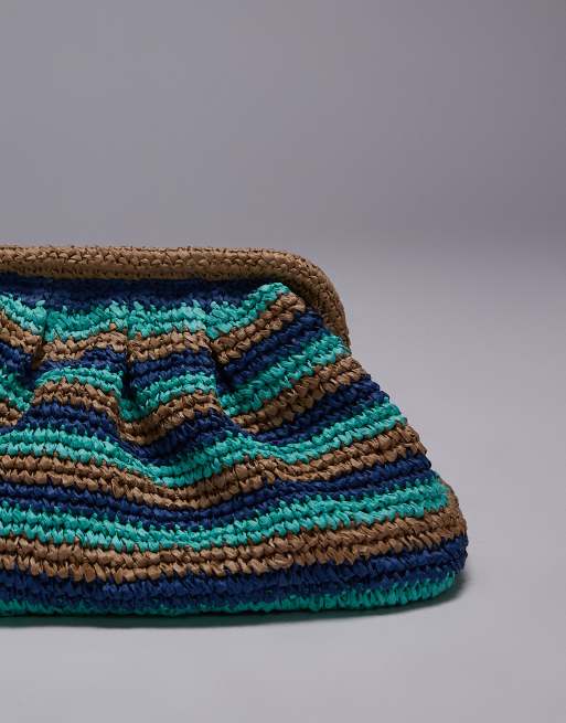 Topshop Galileo grab crochet bag in green stripe