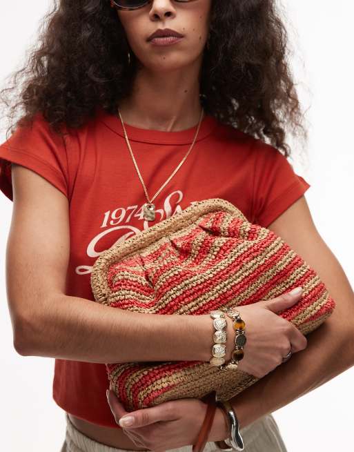 Topshop Galileo grab crochet bag in orange stripe