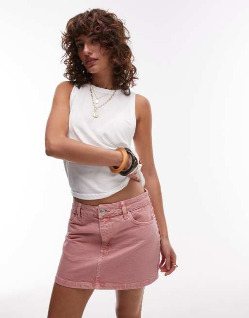 Topshop - Gammelrosa pelmet-mininederdel i denim, 4 af 5