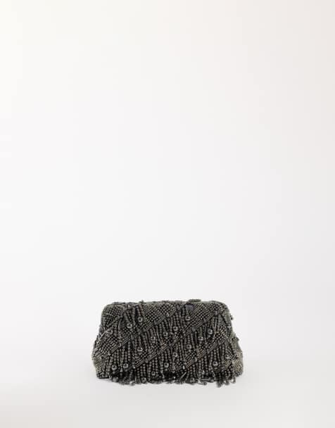 Topshop Garison bead and embellished clutch in pewter - view 1