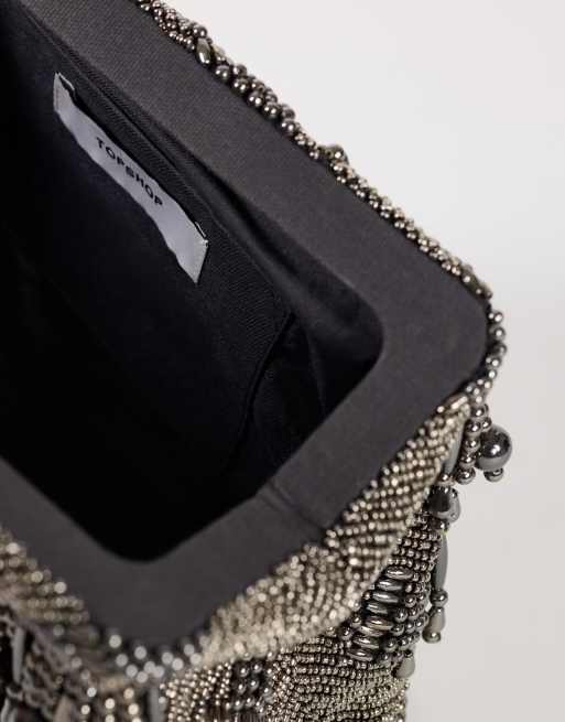 Topshop Garison bead and embellished clutch in pewter, 2 of 4