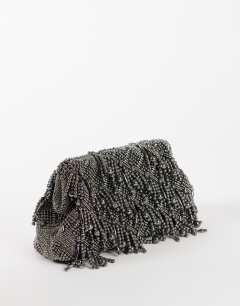 Model wearing Garison bead and embellished clutch in pewter