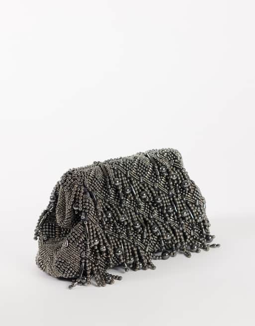 Topshop Garison bead and embellished clutch in pewter, 3 of 4