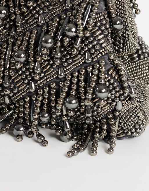Topshop Garison bead and embellished clutch in pewter, 4 of 4