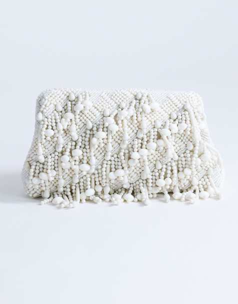 Topshop Garison bead embellished small clutch purse in white - view 1