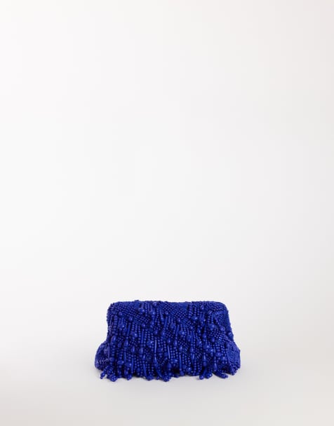 Topshop Garison small bead and embellished clutch in cobalt - view 1