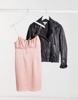 topshop pink leather dress