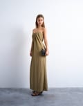 [Topshop] Topshop gathered bust structured poplin bandeau midi dress in clay-Brown 14 Clay