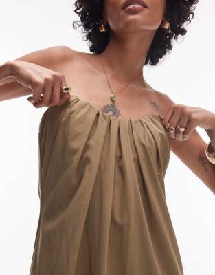 Topshop Gathered Bust Structured Poplin Bandeau Midi Dress