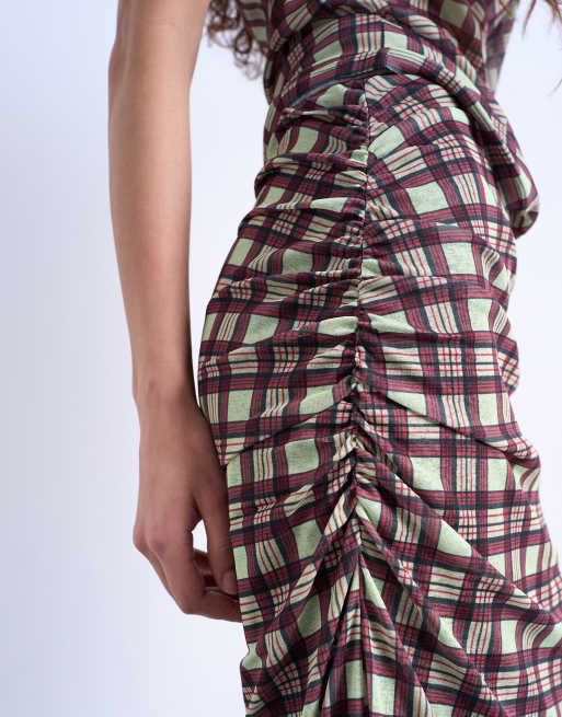 Topshop gathered detail mesh maxi skirt in plaid, 2 of 5