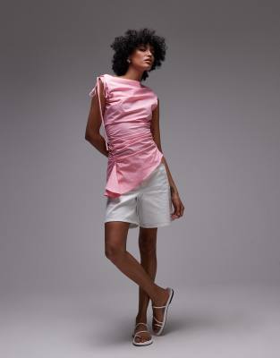 Topshop Gathered Detail Top In Pink