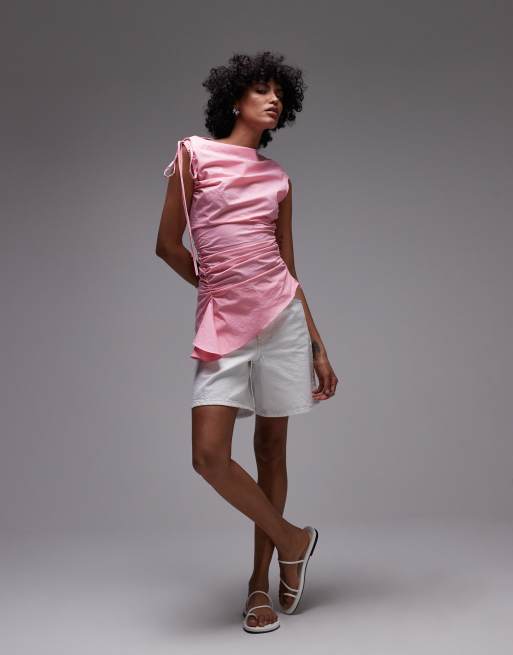Topshop gathered detail top in pink