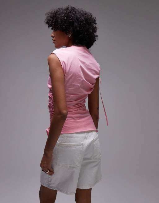 Topshop gathered detail top in pink