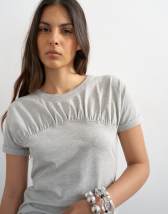 Topshop gathered yoke cap sleeve t-shirt in grey marl