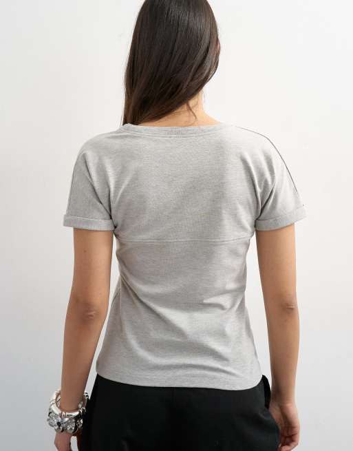 Topshop gathered yoke cap sleeve t-shirt in grey marl, 4 of 4