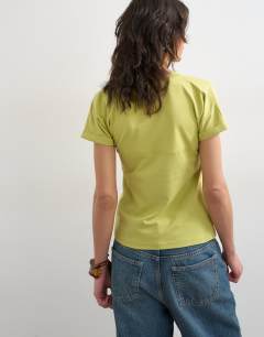 Model wearing Gathered yoke cap sleeve t-shirt in lime