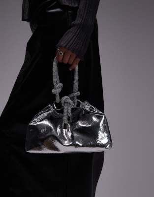 Topshop - Gatsby - Borsa a mano argento con manico decorato