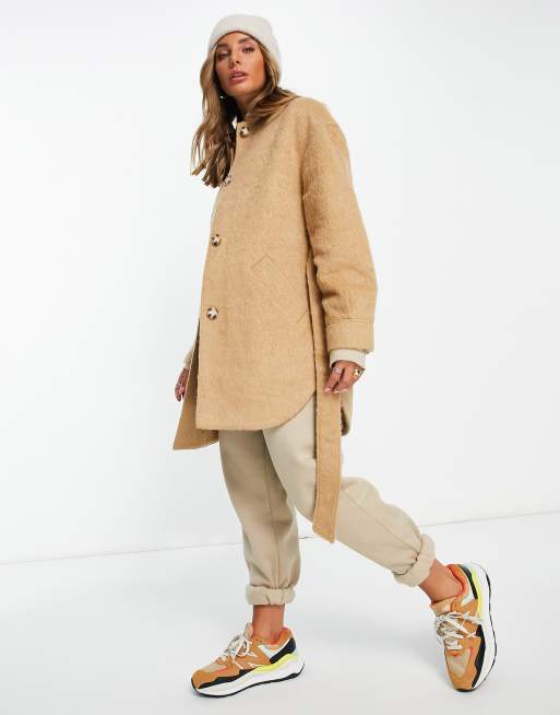 Topshop - Geborsteld shacket met riem in camel