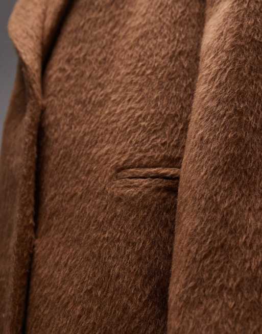 Topshop - Geborstelde jas met lange pasvorm en drukknopen in camel, 3 van 4