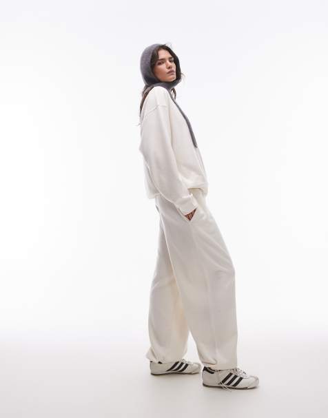 Topshop - Geborstelde joggingbroek met aansluitende boorden in crème - view 1