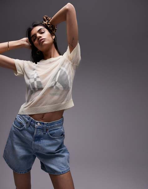 Topshop - Gebreid doorschijnend T-shirt in citroengeel - view 1