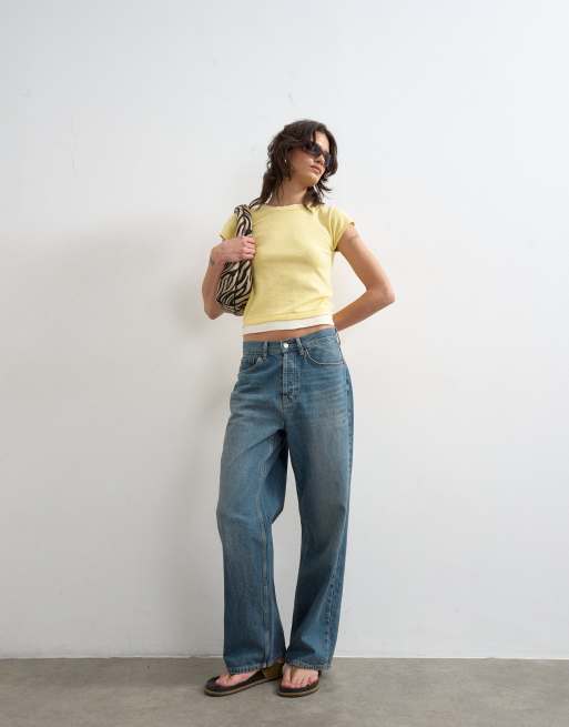 Topshop - Gebreid dubbellaags T-shirt in geel, 3 van 4