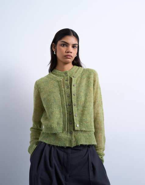 Topshop - Gebreid dubbellaags vest in groen - view 1