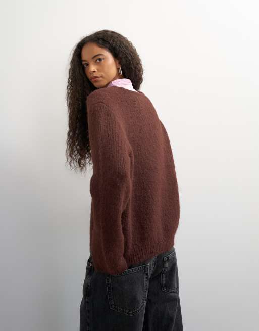 Topshop gebreid fluffy vest met eyelash in chocoladebruin, 2 van 4