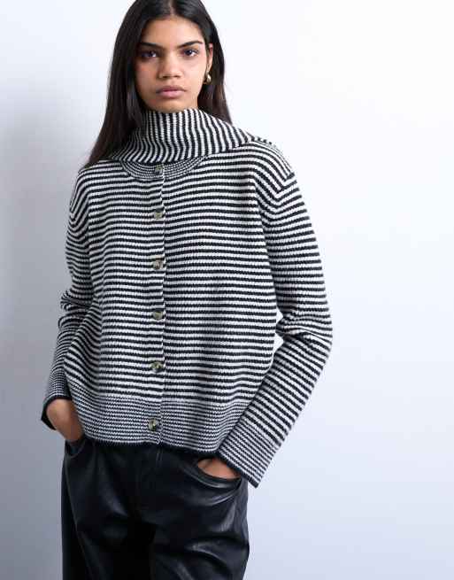 Topshop - Gebreid gestreept vest met sjaal in zwart-wit, 3 van 4