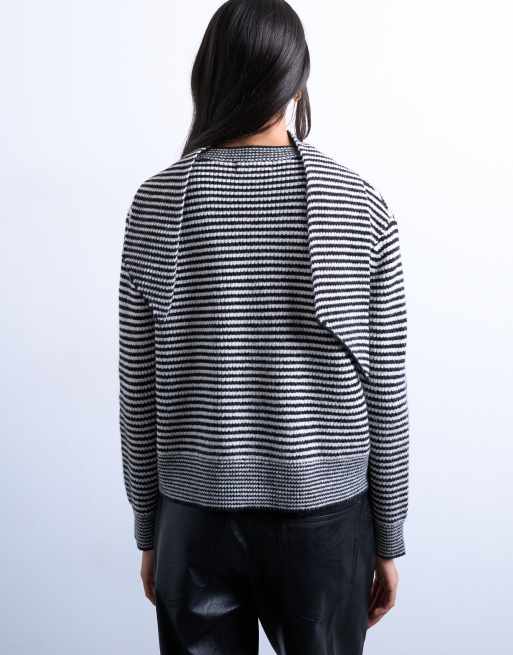 Topshop - Gebreid gestreept vest met sjaal in zwart-wit, 4 van 4