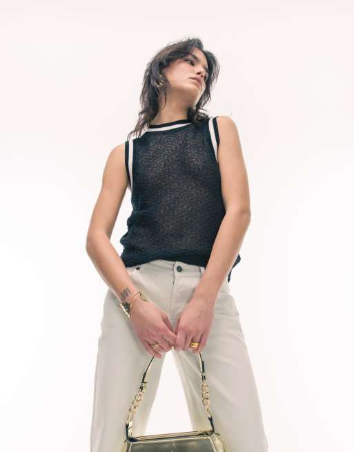 Topshop - Gebreid hemd met contrasterende afwerking in zwart