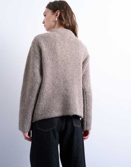 Topshop - Gebreid jack met dubbele zakken in lichtbeige, 2 van 4