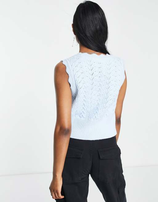 Topshop - Gebreid mouwloos hemdje in blauw, 3 van 4