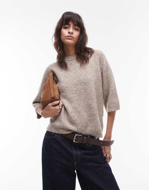 Topshop - Gebreid T-shirt in lichtbeige - view 1