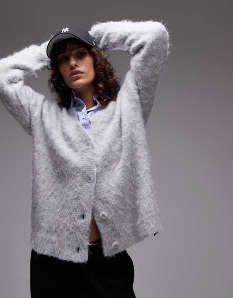 Topshop - Gebreid ultra pluizig oversized vest in grijs - view 1