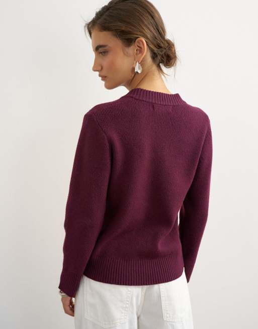 Topshop gebreid vest met lage ronde hals in mulberry, 3 van 4
