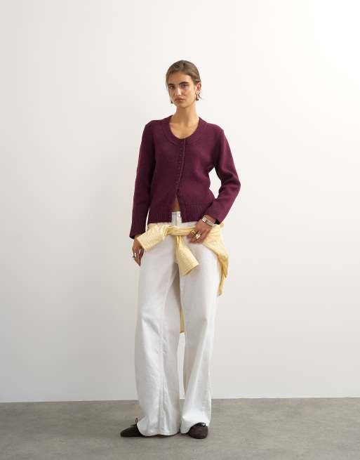 Topshop gebreid vest met lage ronde hals in mulberry, 4 van 4