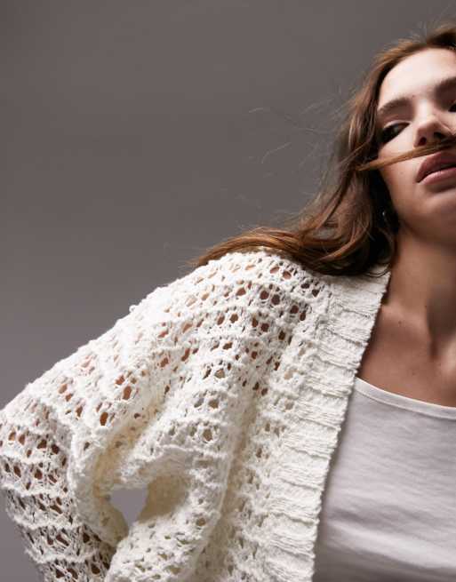 Topshop - Gebreid vest met open gewerkte steken in ivoor, 3 van 4