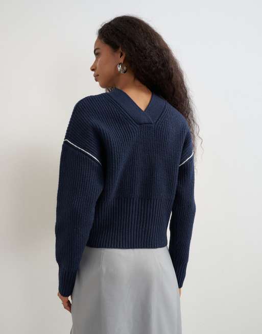 Topshop gebreid vest met V-hals en knoopsluiting in midnight, 3 van 4