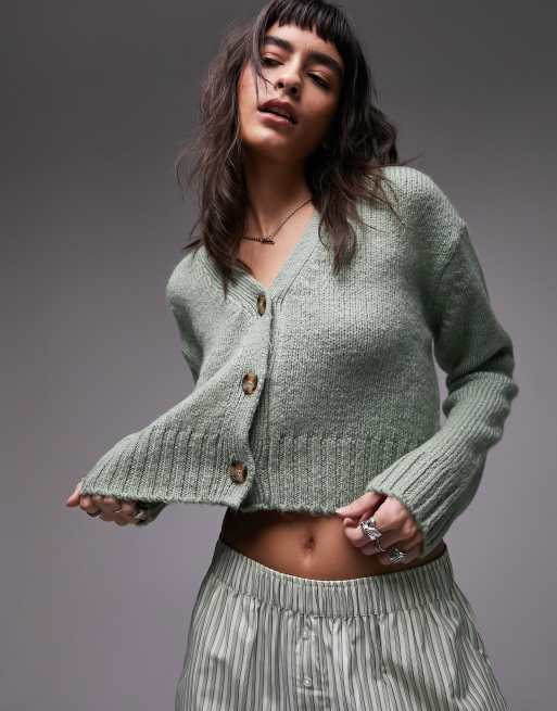 Topshop - Gebreid vest met V-hals in groen