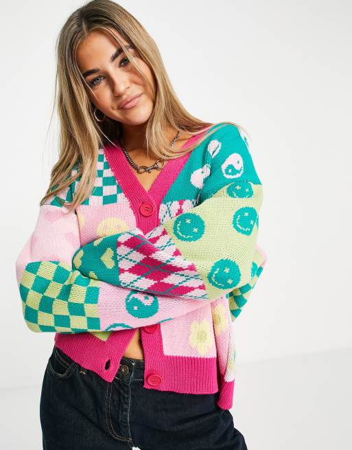 Topshop - Gebreid vest met yin-yang en hartenprint in multi, 4 van 4