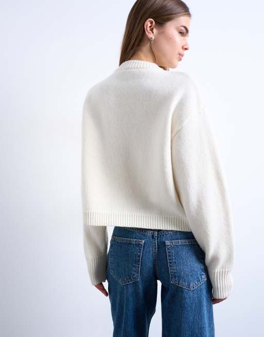 Topshop - Gebreid vest van premium 100% lamswol in ivoorwit, 3 van 4