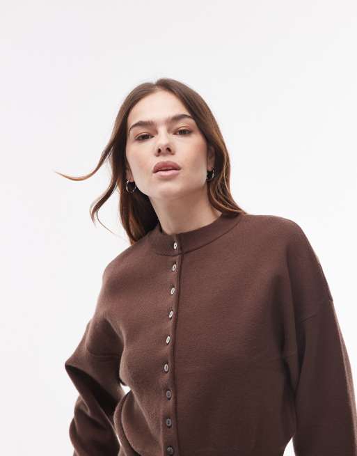 Topshop - Gebreid vestje met getailleerde zoom in bruin, 4 van 4