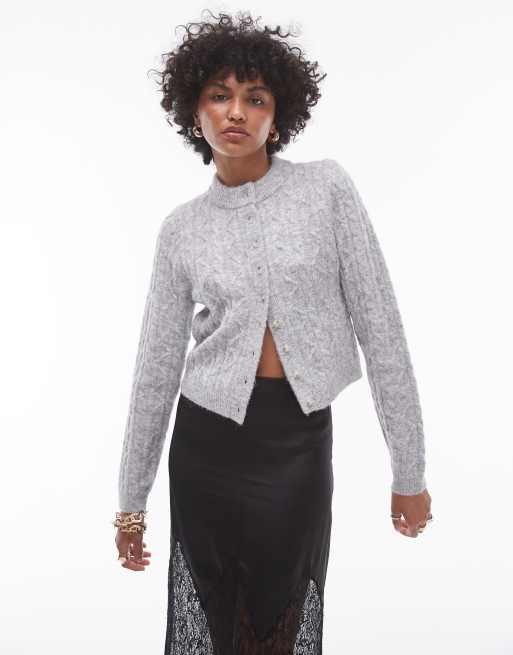 Topshop - Gebreid vestje met kabels in grijs