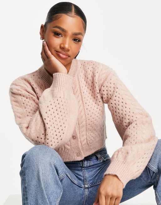 Topshop - Gebreid vestje met mooie kabels in rozig roze