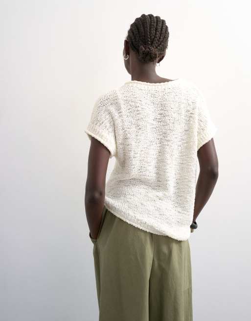 Topshop - Gebreide asymmetrische top in ivoorwit, 2 van 4
