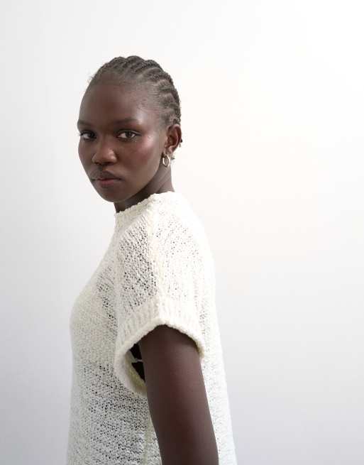 Topshop - Gebreide asymmetrische top in ivoorwit, 4 van 4