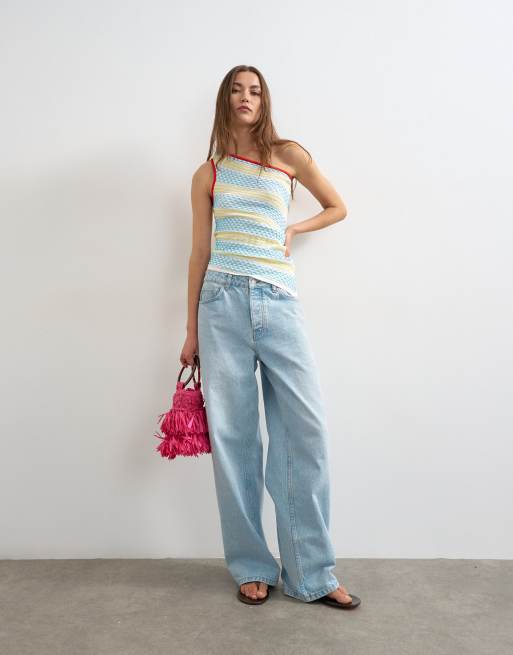 Topshop - Gebreide asymmetrische top met blote schouder in multi, 2 van 4