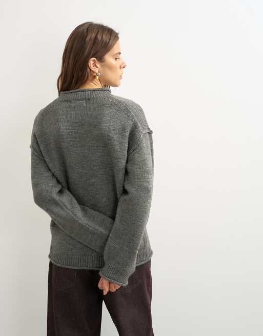 Topshop gebreide chunky trui met gerolde rand in grijs, 4 van 4